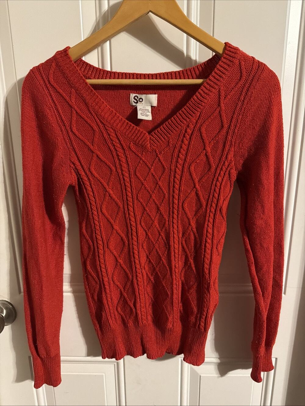 SO Red Cable Knit Sweater Juniors M Long Sleeve